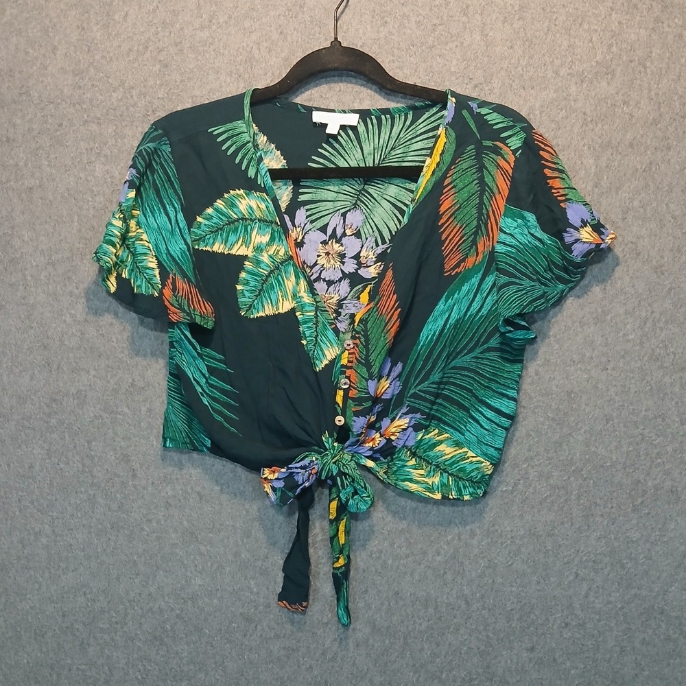 Patrons of Peace sz L Tropical Crop button hippie indie sleaze floral colorful